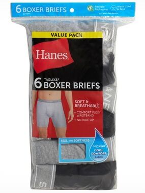 Hanes 6-Pack Tagless Boxer Briefs in Gray and Black - Medium 32-34”